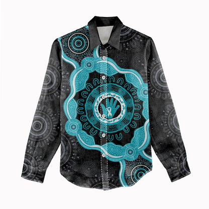 Australia Ovarian Cancer Support Women Casual Shirt Brave Strong Teal Ribbon Aboriginal Art