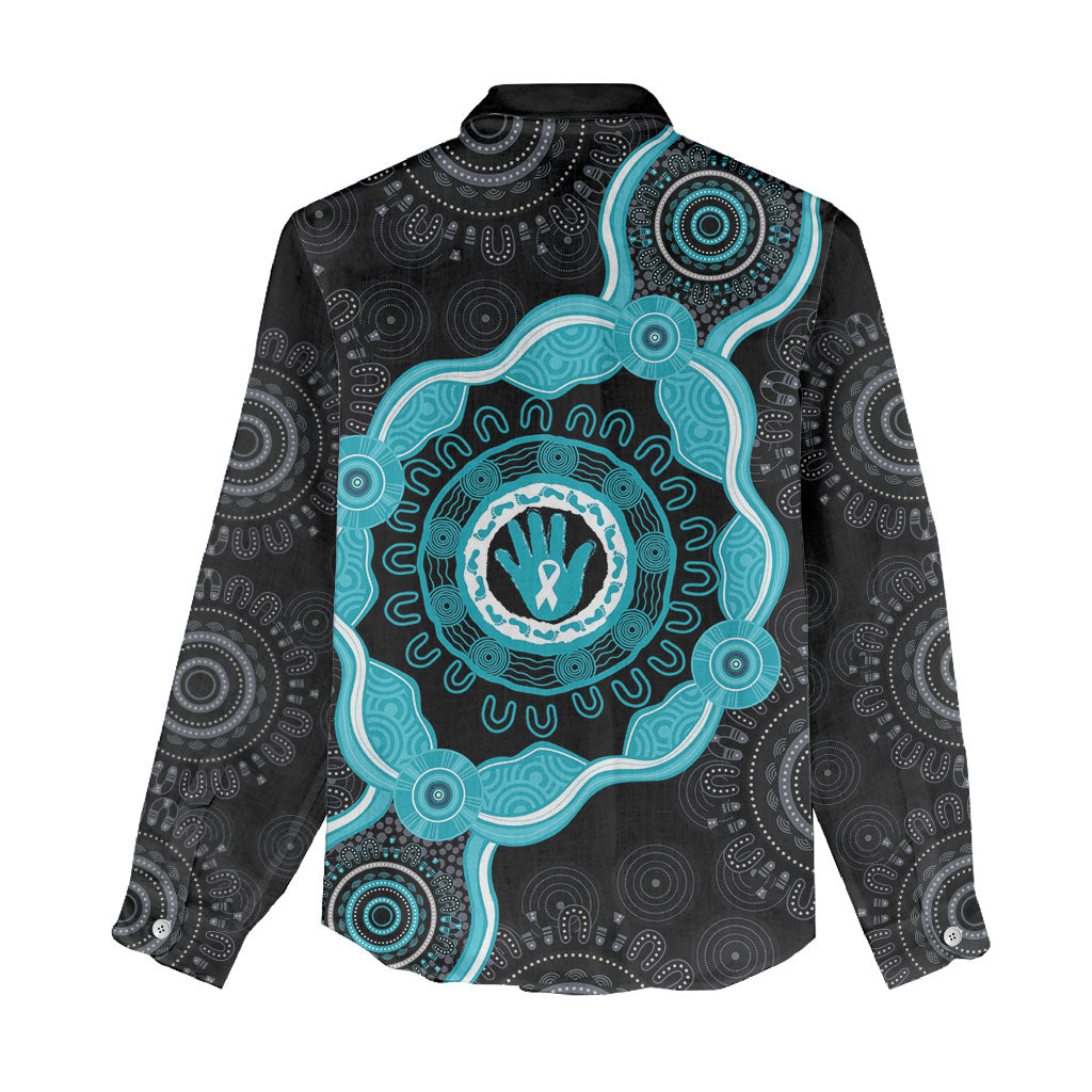 Australia Ovarian Cancer Support Women Casual Shirt Brave Strong Teal Ribbon Aboriginal Art