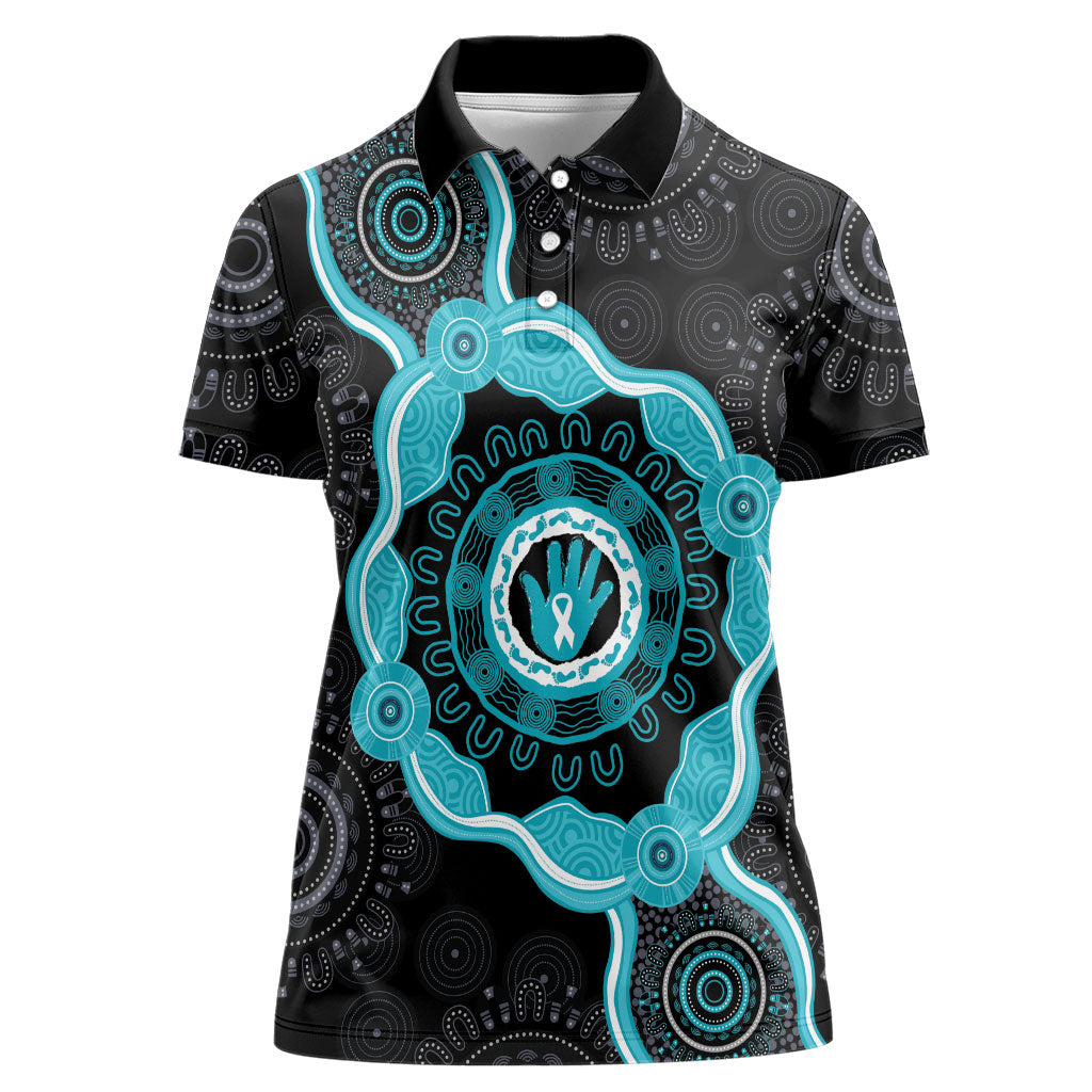 Australia Ovarian Cancer Support Women Polo Shirt Brave Strong Teal Ribbon Aboriginal Art