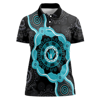 Australia Ovarian Cancer Support Women Polo Shirt Brave Strong Teal Ribbon Aboriginal Art