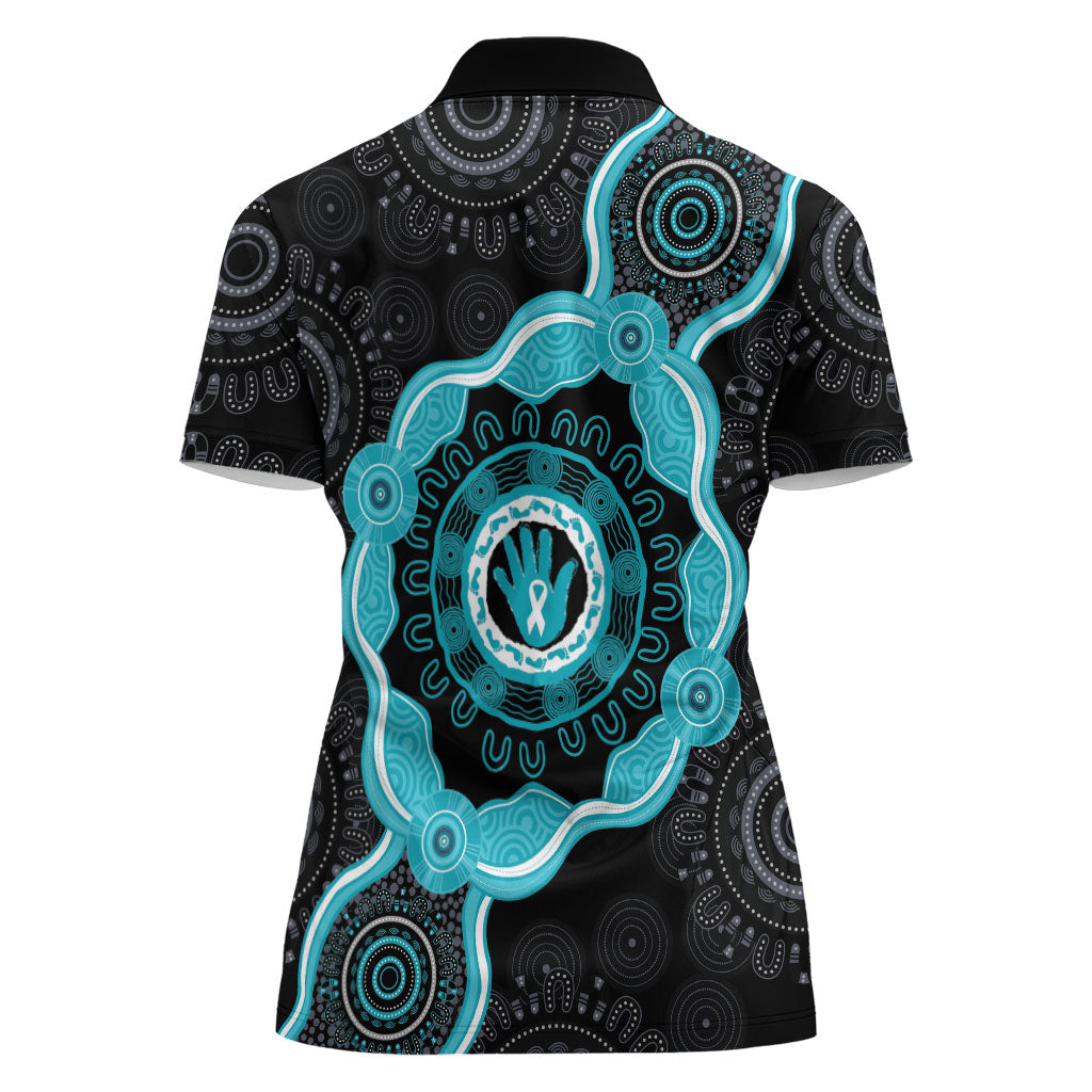 Australia Ovarian Cancer Support Women Polo Shirt Brave Strong Teal Ribbon Aboriginal Art