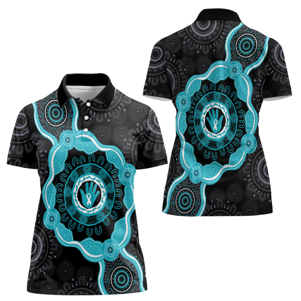 Australia Ovarian Cancer Support Women Polo Shirt Brave Strong Teal Ribbon Aboriginal Art