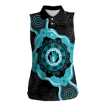 Australia Ovarian Cancer Support Women Sleeveless Polo Shirt Brave Strong Teal Ribbon Aboriginal Art