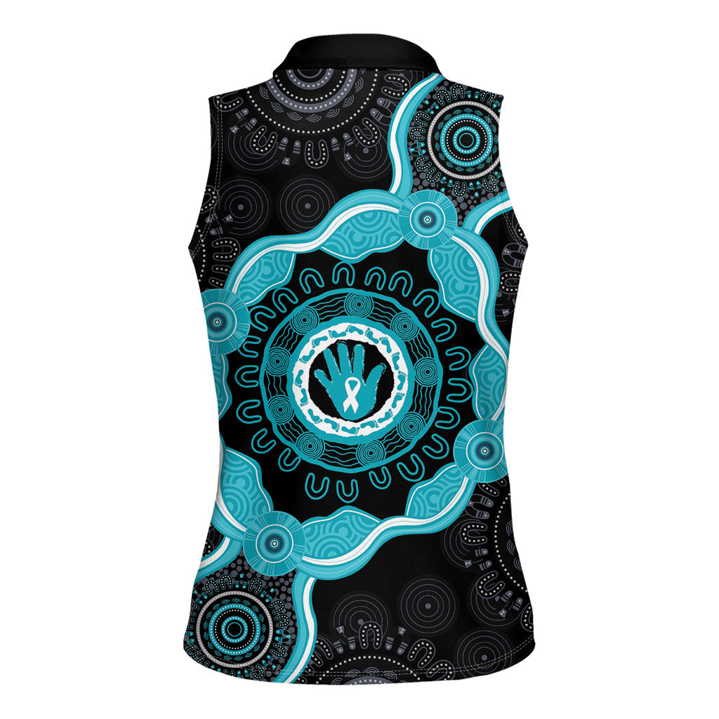 Australia Ovarian Cancer Support Women Sleeveless Polo Shirt Brave Strong Teal Ribbon Aboriginal Art