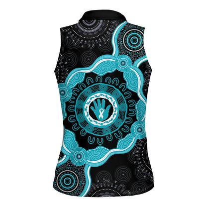 Australia Ovarian Cancer Support Women Sleeveless Polo Shirt Brave Strong Teal Ribbon Aboriginal Art