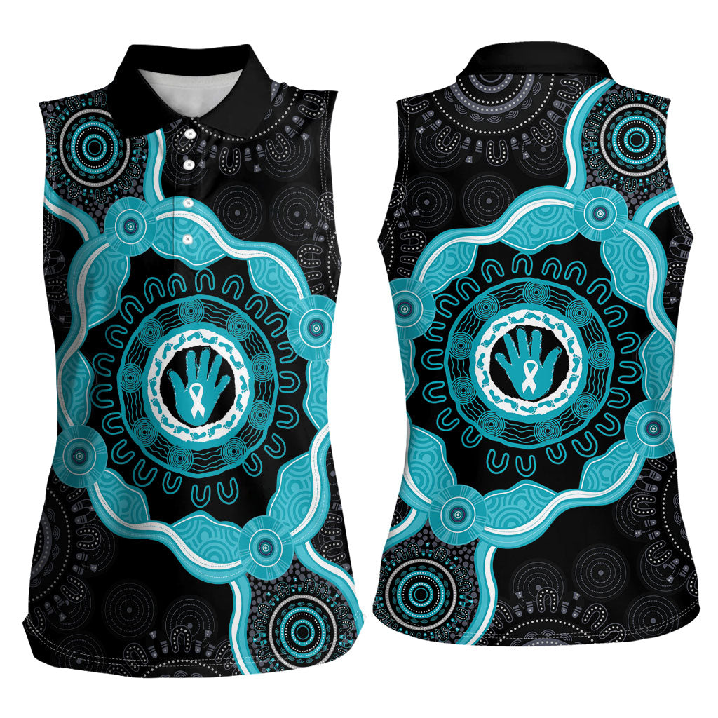 Australia Ovarian Cancer Support Women Sleeveless Polo Shirt Brave Strong Teal Ribbon Aboriginal Art