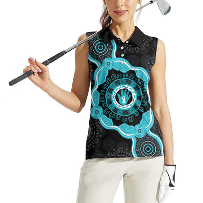 Australia Ovarian Cancer Support Women Sleeveless Polo Shirt Brave Strong Teal Ribbon Aboriginal Art