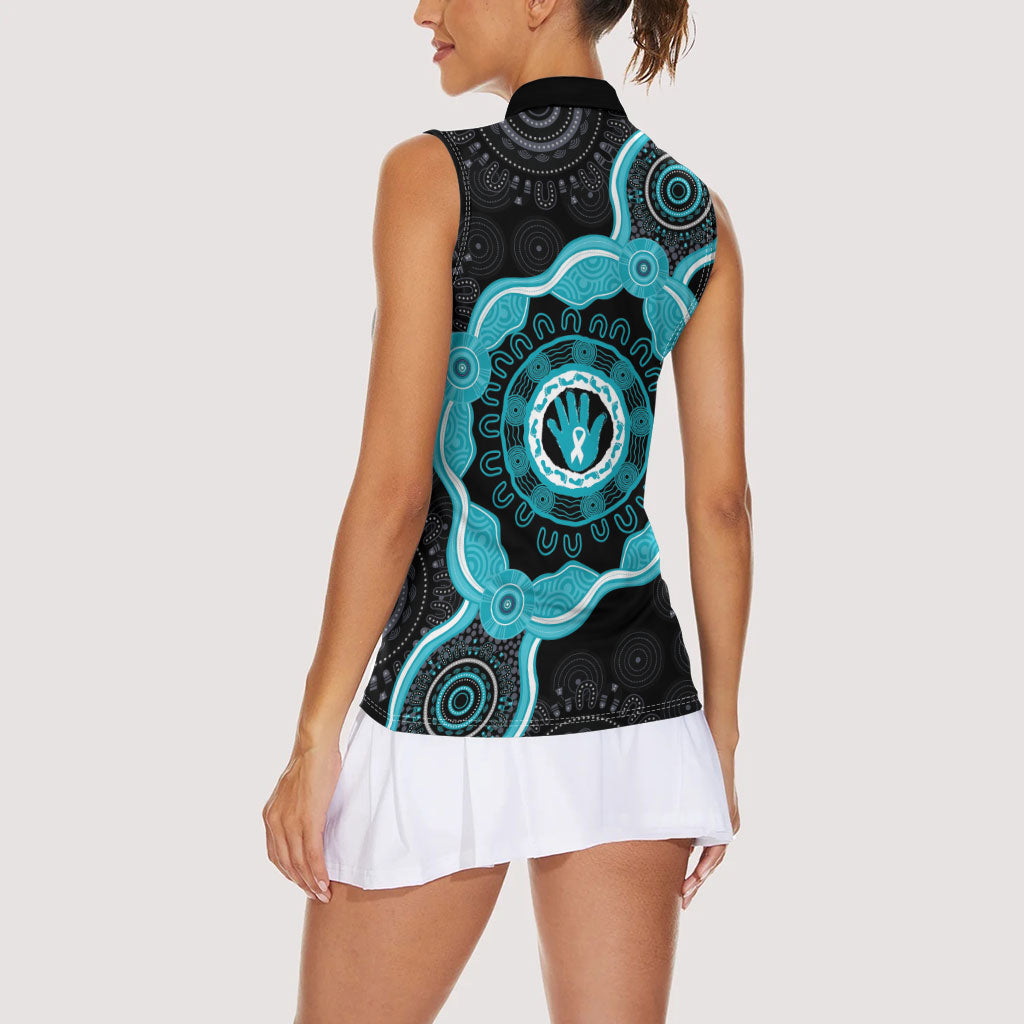Australia Ovarian Cancer Support Women Sleeveless Polo Shirt Brave Strong Teal Ribbon Aboriginal Art