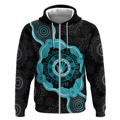 Australia Ovarian Cancer Support Zip Hoodie Brave Strong Teal Ribbon Aboriginal Art