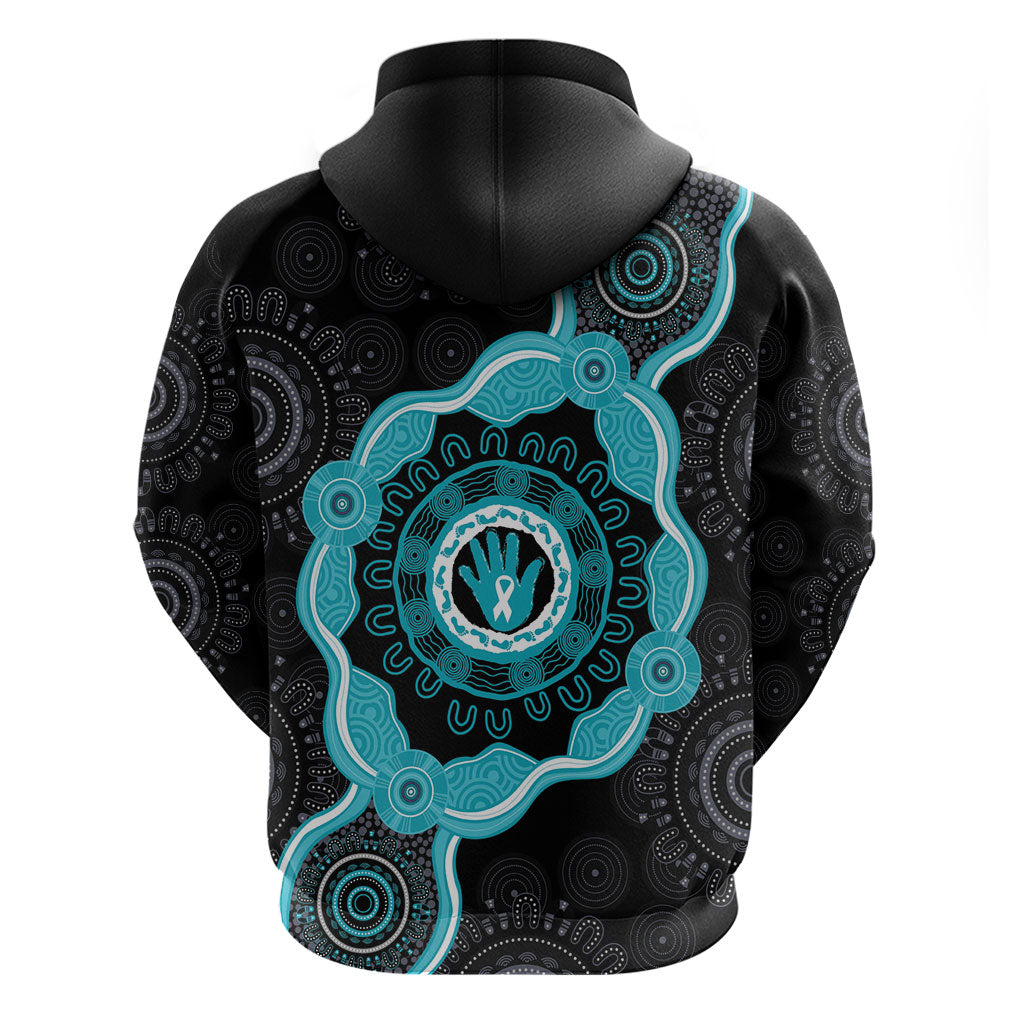 Australia Ovarian Cancer Support Zip Hoodie Brave Strong Teal Ribbon Aboriginal Art