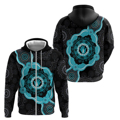 Australia Ovarian Cancer Support Zip Hoodie Brave Strong Teal Ribbon Aboriginal Art