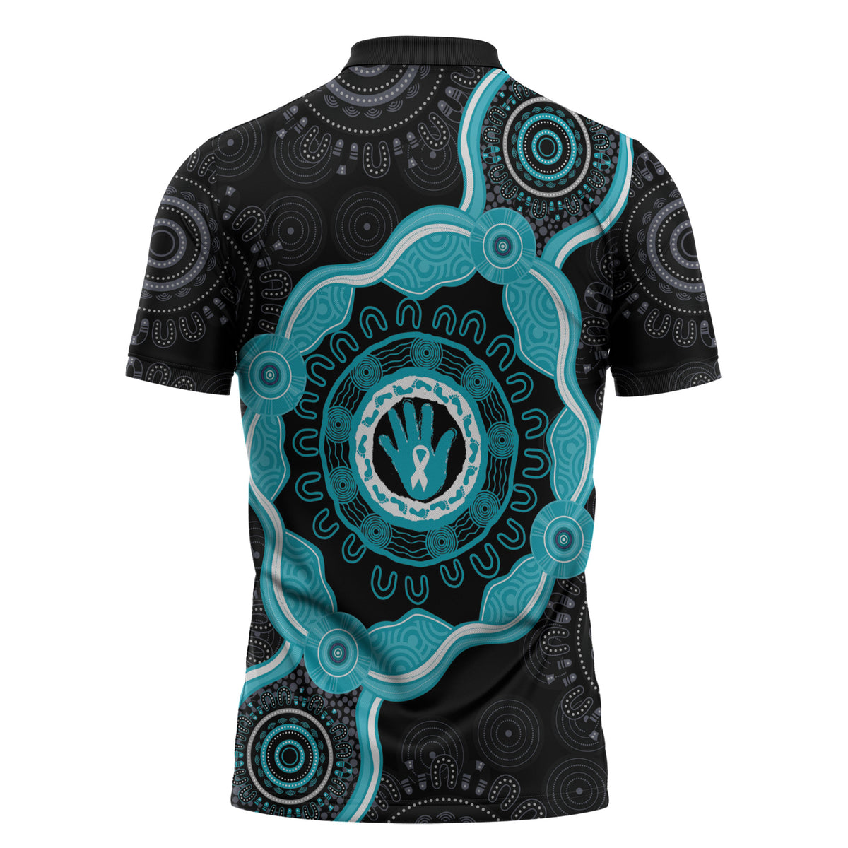 Australia Ovarian Cancer Support Zipper Polo Shirt Brave Strong Teal Ribbon Aboriginal Art