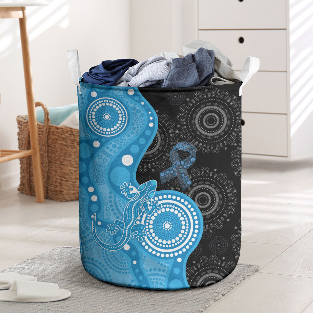 Australia Autism Support Month Laundry Basket Indigenous Lizard With Blue Ribbon