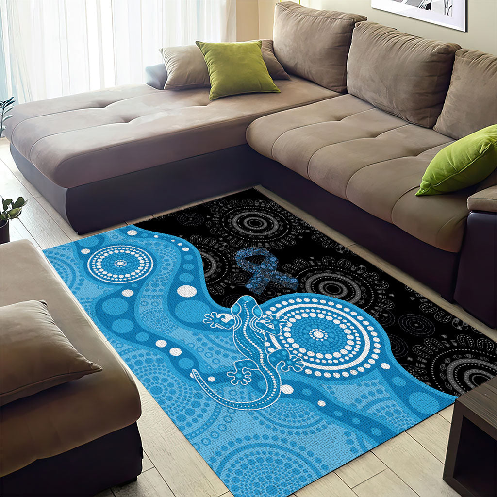 Australia Autism Support Month Area Rug Indigenous Lizard With Blue Ribbon