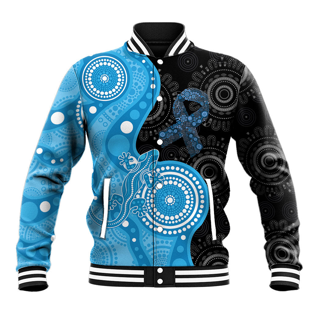 Australia Autism Support Month Baseball Jacket Indigenous Lizard With Blue Ribbon