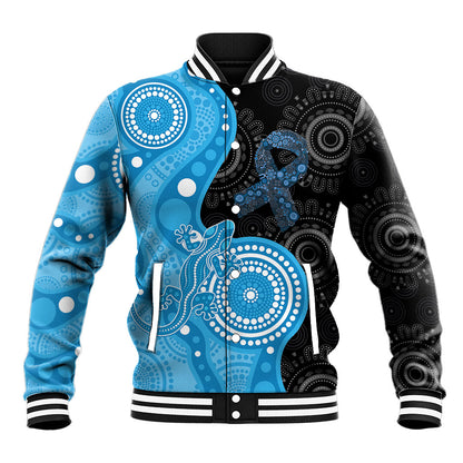 Australia Autism Support Month Baseball Jacket Indigenous Lizard With Blue Ribbon