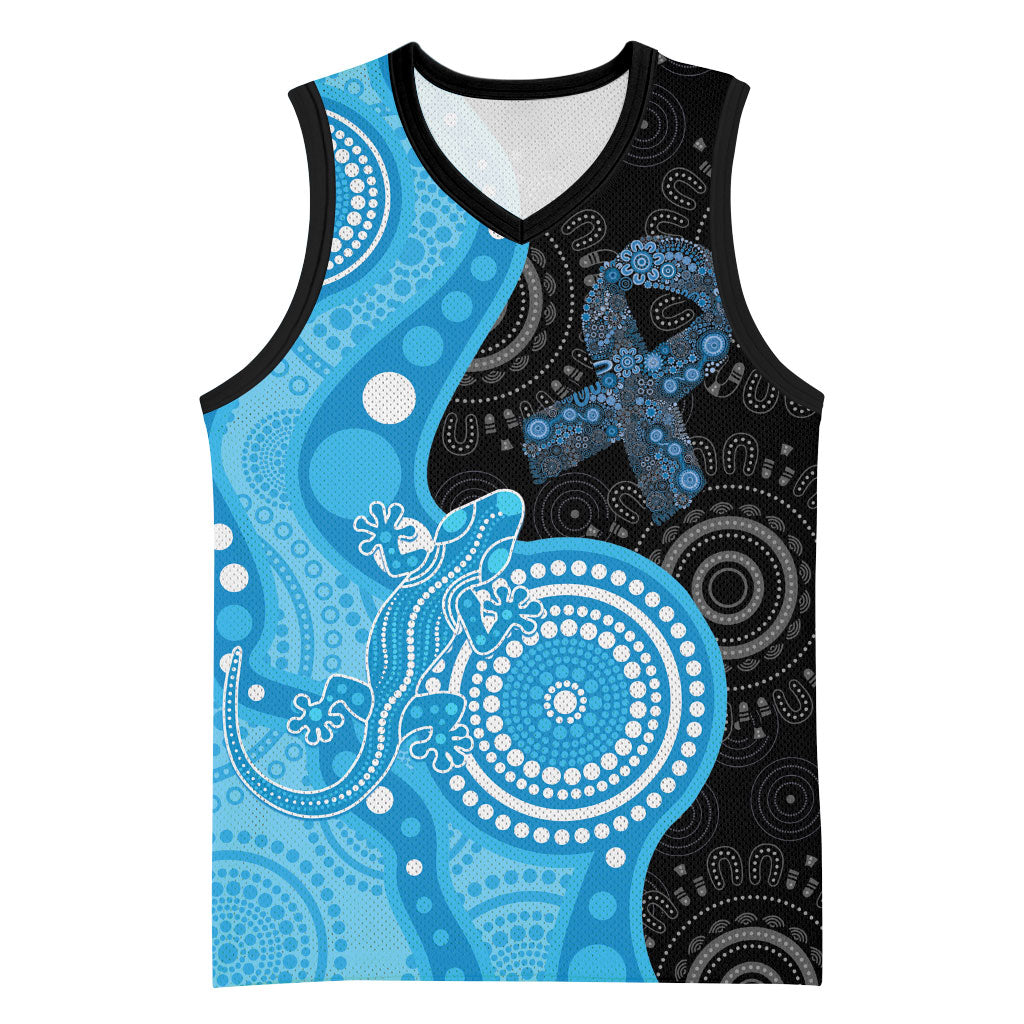Australia Autism Support Month Basketball Jersey Indigenous Lizard With Blue Ribbon