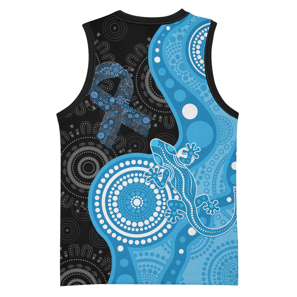 Australia Autism Support Month Basketball Jersey Indigenous Lizard With Blue Ribbon