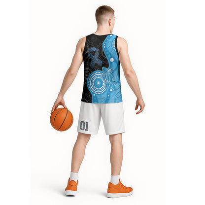Australia Autism Support Month Basketball Jersey Indigenous Lizard With Blue Ribbon