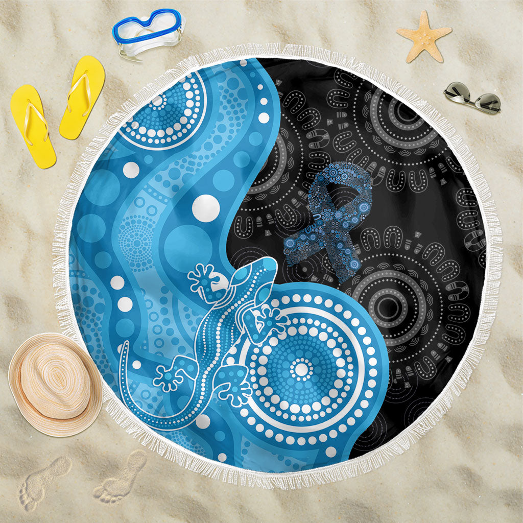 Australia Autism Support Month Beach Blanket Indigenous Lizard With Blue Ribbon