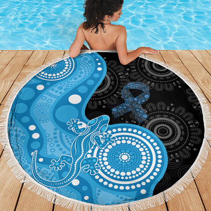 Australia Autism Support Month Beach Blanket Indigenous Lizard With Blue Ribbon