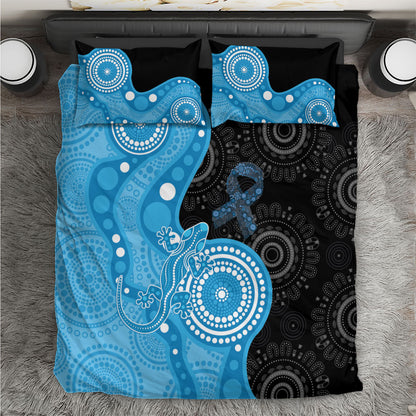 Australia Autism Support Month Bedding Set Indigenous Lizard With Blue Ribbon