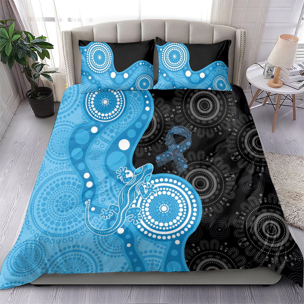 Australia Autism Support Month Bedding Set Indigenous Lizard With Blue Ribbon
