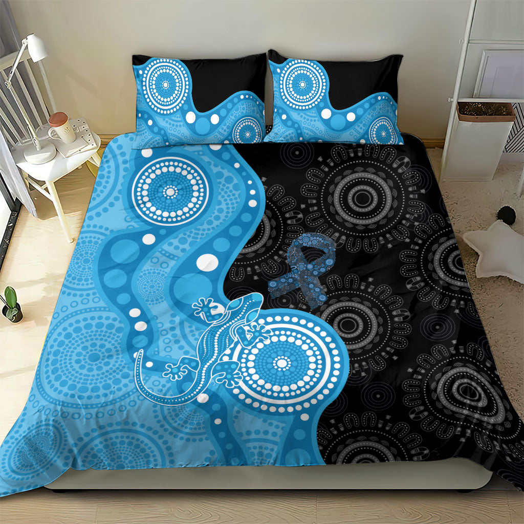 Australia Autism Support Month Bedding Set Indigenous Lizard With Blue Ribbon
