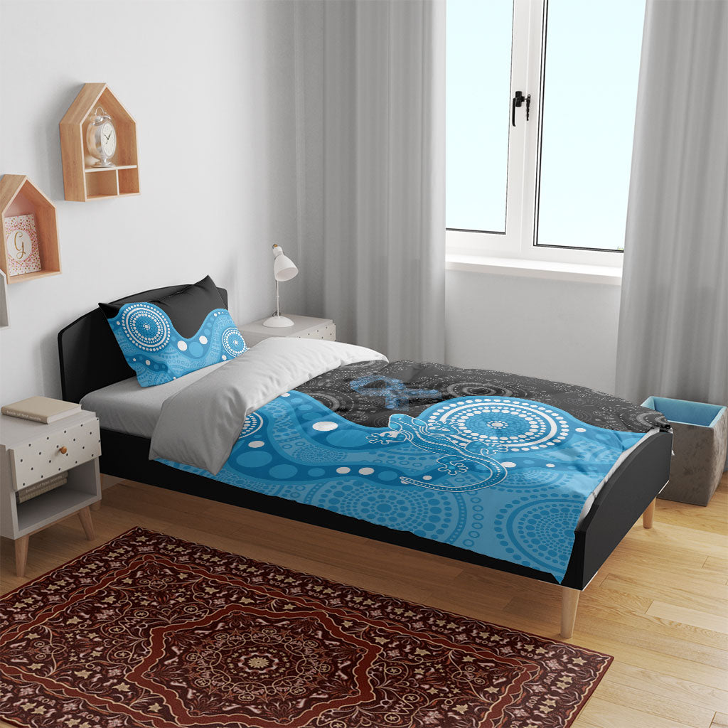 Australia Autism Support Month Bedding Set Indigenous Lizard With Blue Ribbon