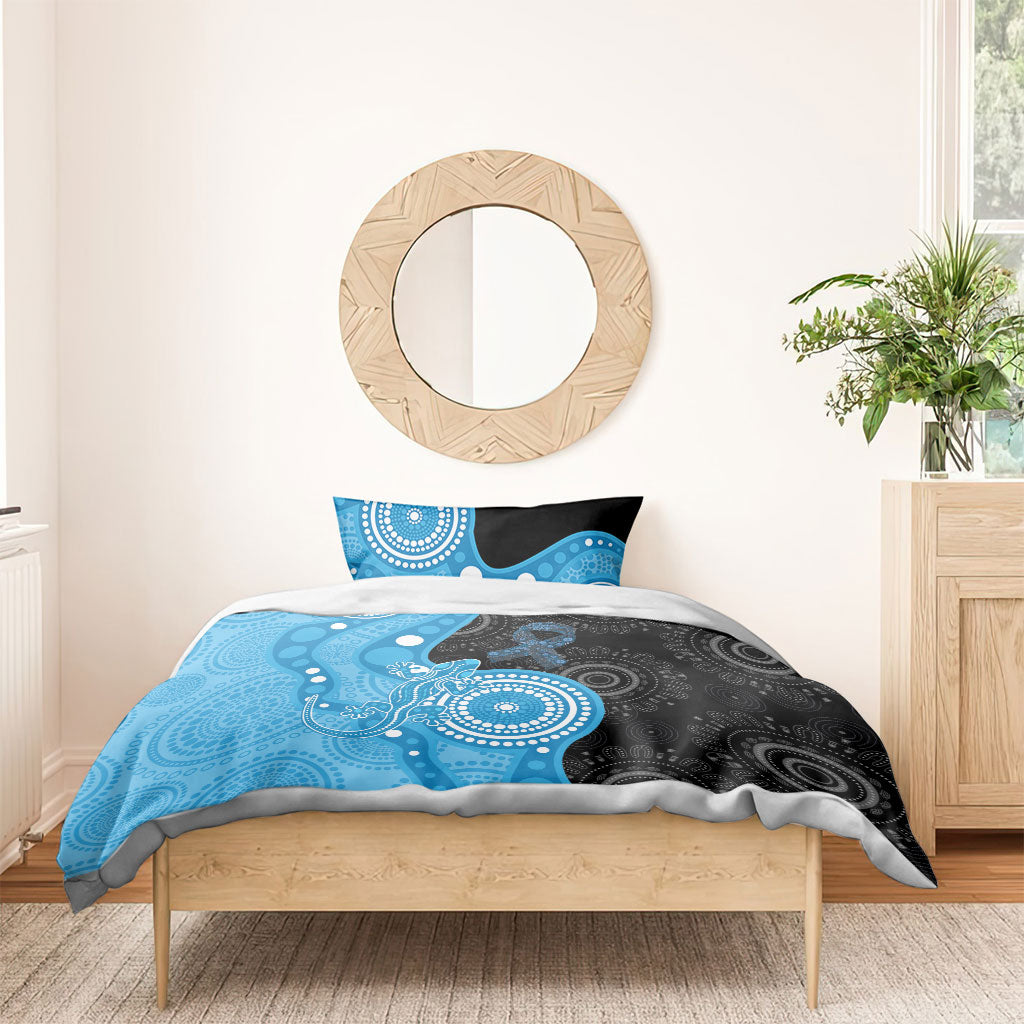 Australia Autism Support Month Bedding Set Indigenous Lizard With Blue Ribbon
