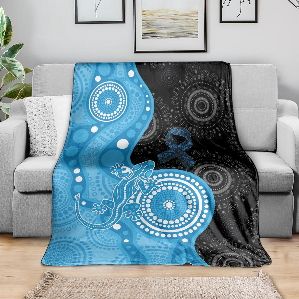 Australia Autism Support Month Blanket Indigenous Lizard With Blue Ribbon