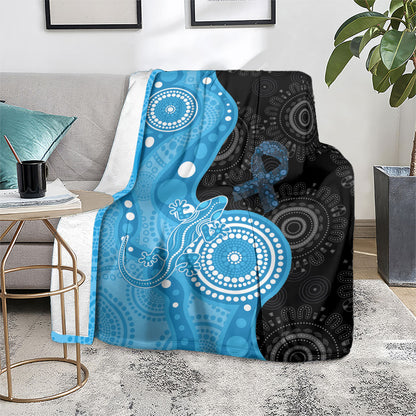Australia Autism Support Month Blanket Indigenous Lizard With Blue Ribbon