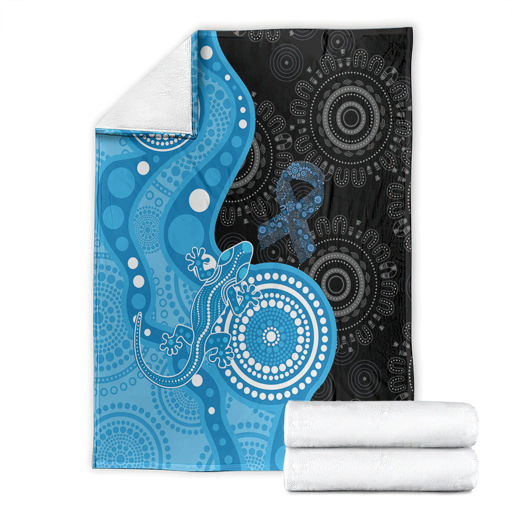 Australia Autism Support Month Blanket Indigenous Lizard With Blue Ribbon