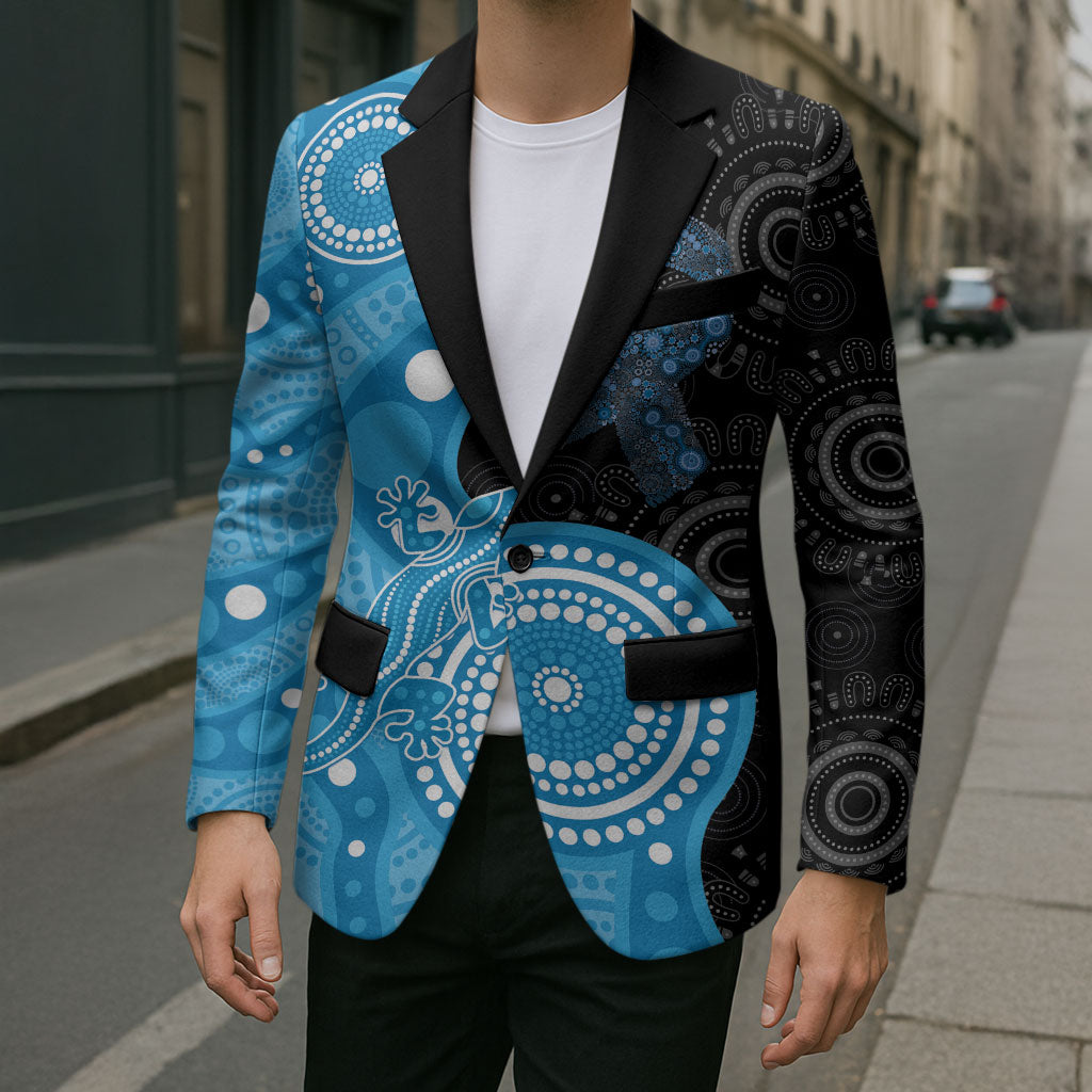 Australia Autism Support Month Blazer Indigenous Lizard With Blue Ribbon