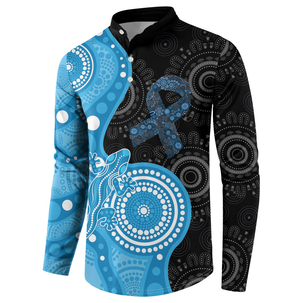 Australia Autism Support Month Button Sweatshirt Indigenous Lizard With Blue Ribbon