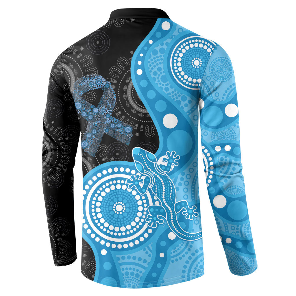 Australia Autism Support Month Button Sweatshirt Indigenous Lizard With Blue Ribbon
