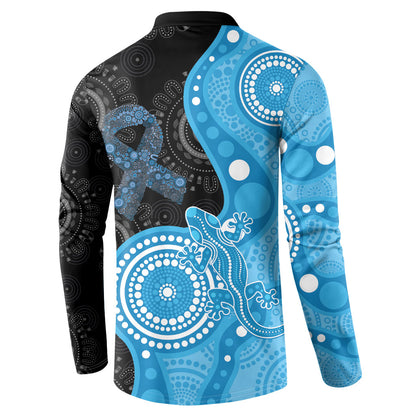 Australia Autism Support Month Button Sweatshirt Indigenous Lizard With Blue Ribbon