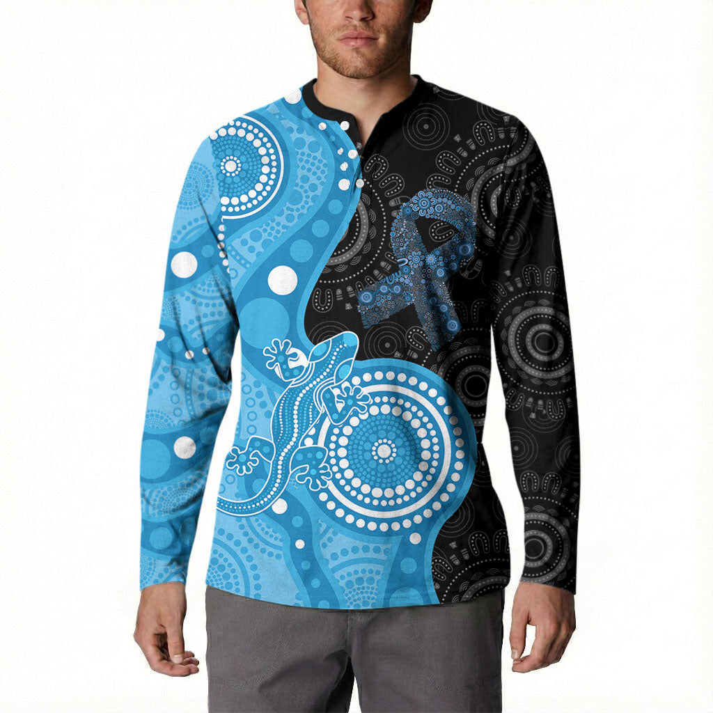 Australia Autism Support Month Button Sweatshirt Indigenous Lizard With Blue Ribbon