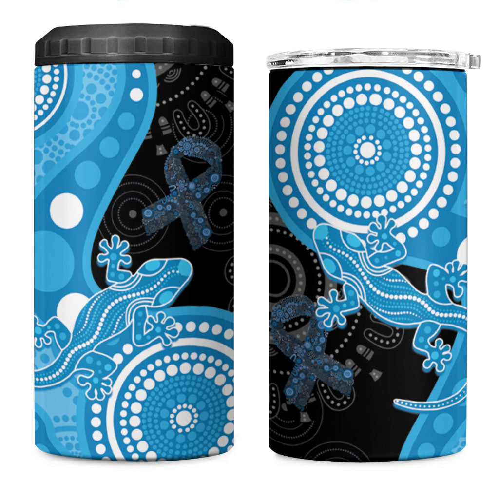 Australia Autism Support Month 4 in 1 Can Cooler Tumbler Indigenous Lizard With Blue Ribbon