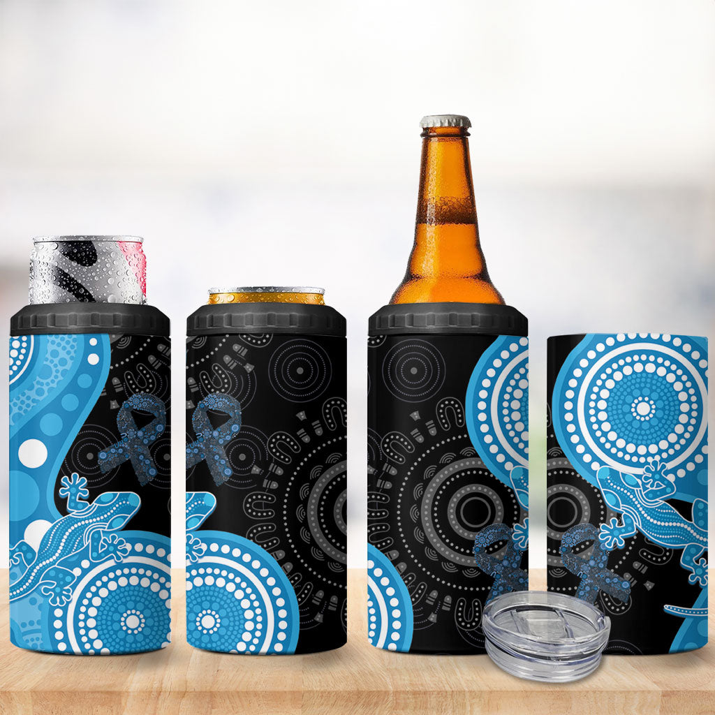 Australia Autism Support Month 4 in 1 Can Cooler Tumbler Indigenous Lizard With Blue Ribbon