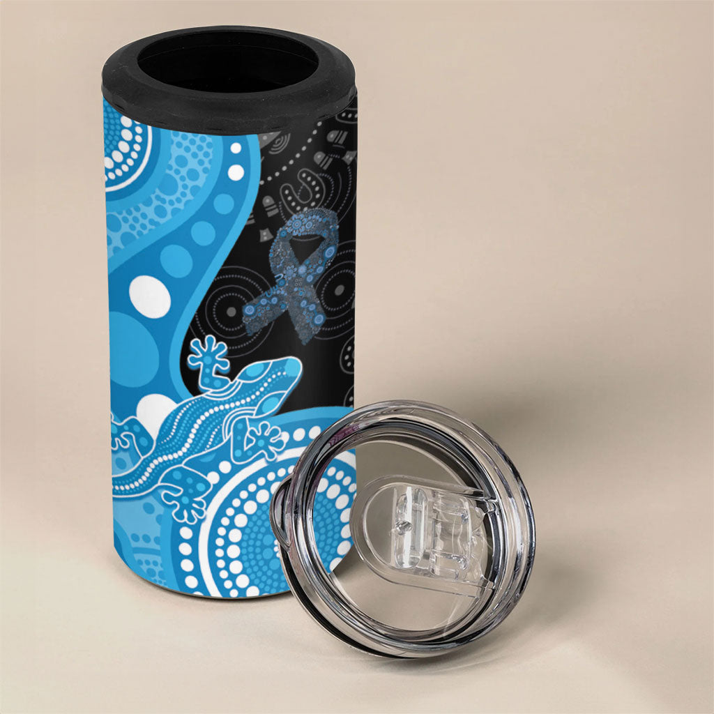Australia Autism Support Month 4 in 1 Can Cooler Tumbler Indigenous Lizard With Blue Ribbon