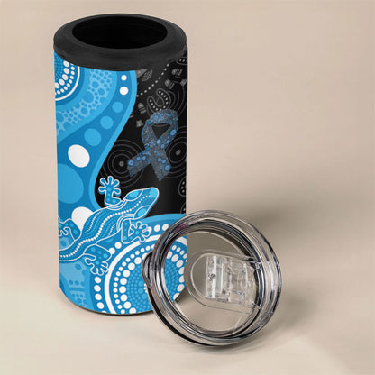 Australia Autism Support Month 4 in 1 Can Cooler Tumbler Indigenous Lizard With Blue Ribbon