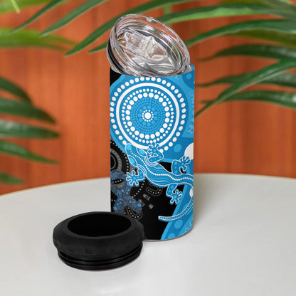 Australia Autism Support Month 4 in 1 Can Cooler Tumbler Indigenous Lizard With Blue Ribbon