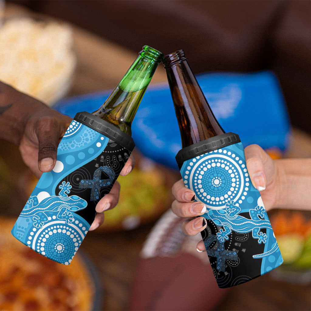 Australia Autism Support Month 4 in 1 Can Cooler Tumbler Indigenous Lizard With Blue Ribbon