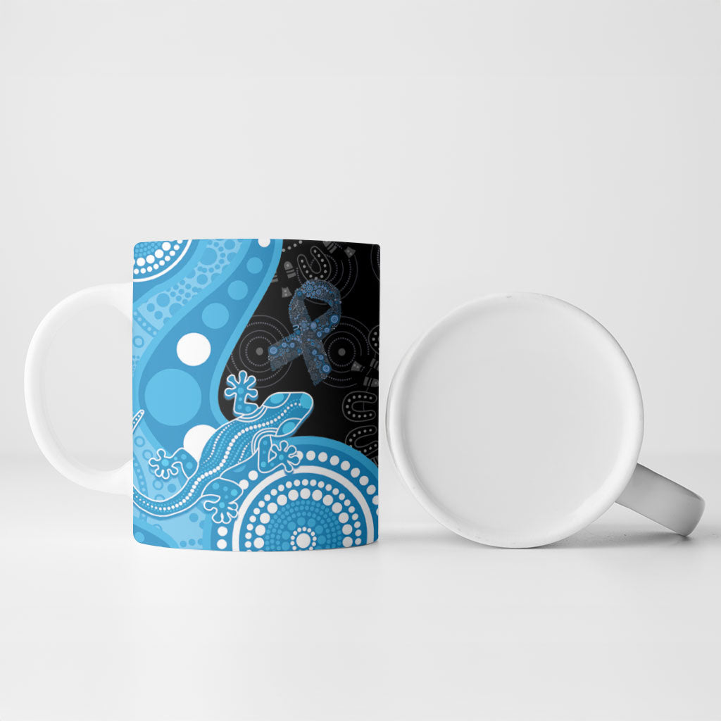 Australia Autism Support Month Ceramic Mug Indigenous Lizard With Blue Ribbon