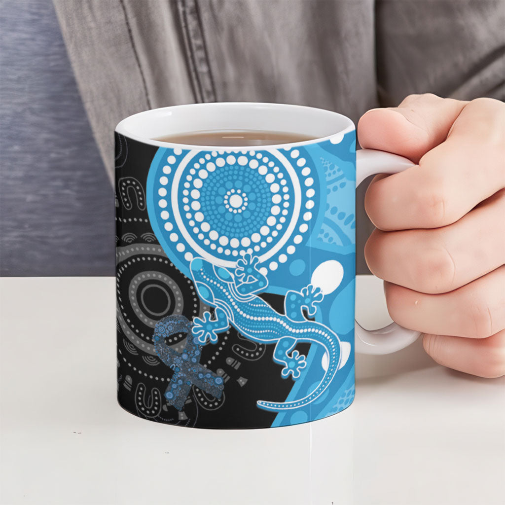 Australia Autism Support Month Ceramic Mug Indigenous Lizard With Blue Ribbon
