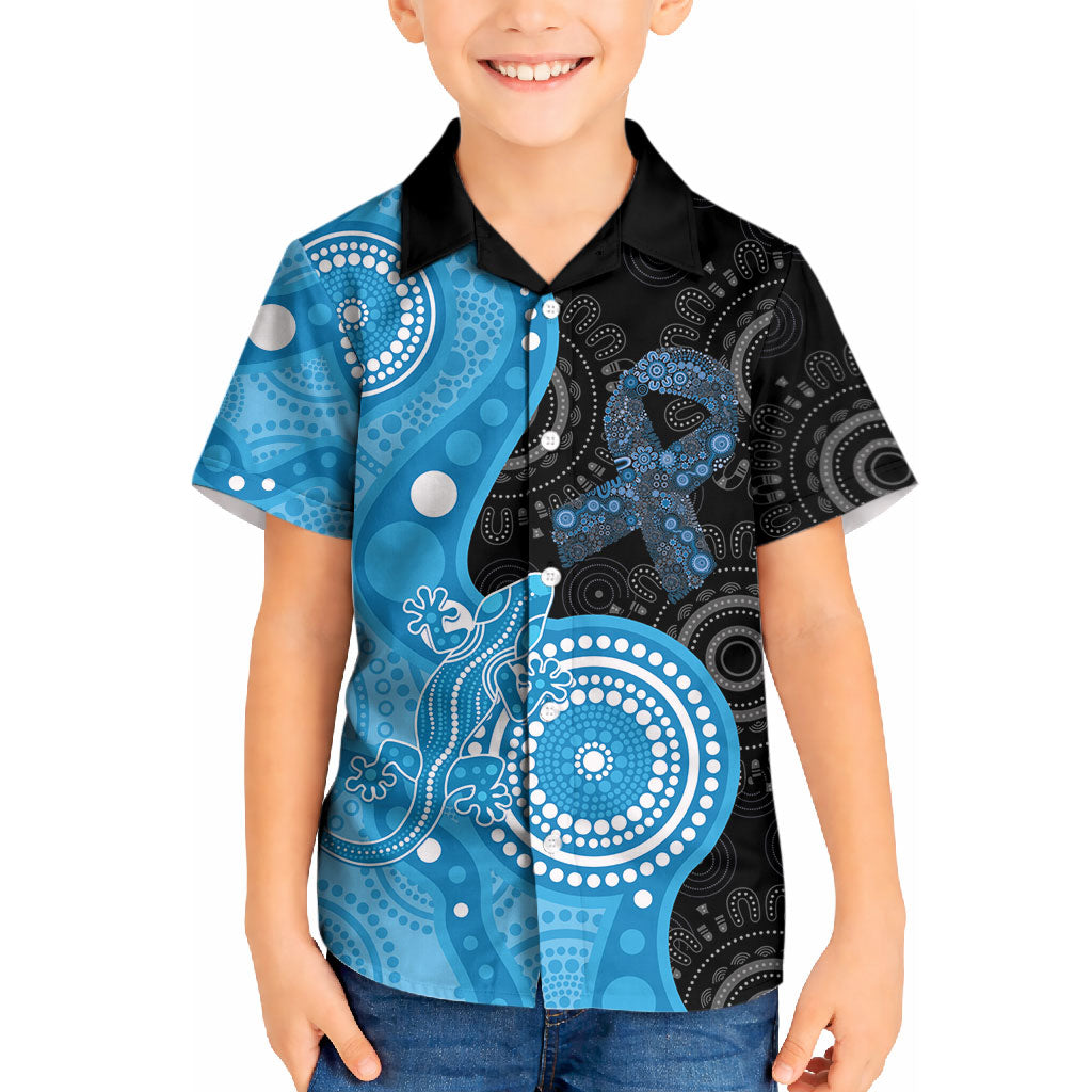 Australia Autism Support Month Kid Hawaiian Shirt Indigenous Lizard With Blue Ribbon