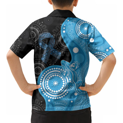 Australia Autism Support Month Kid Hawaiian Shirt Indigenous Lizard With Blue Ribbon