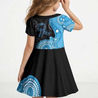 Australia Autism Support Month Kid Short Sleeve Dress Indigenous Lizard With Blue Ribbon