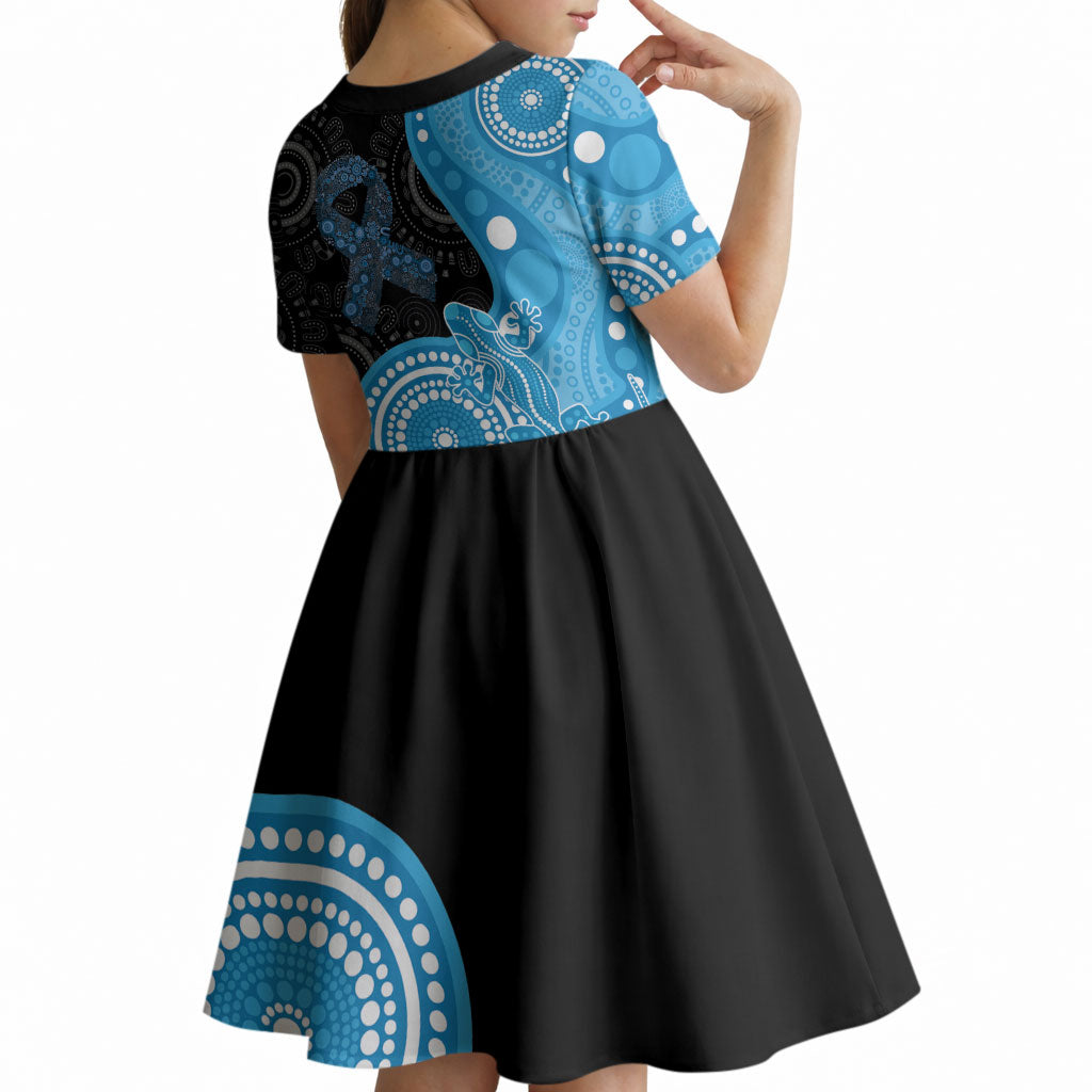Australia Autism Support Month Kid Short Sleeve Dress Indigenous Lizard With Blue Ribbon